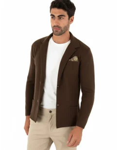 Cardigan uomo giacca con bottoni maglia cotone casual marrone GIOSAL-M2825A