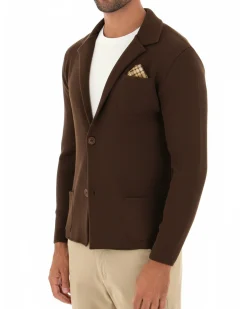 Cardigan uomo giacca con bottoni maglia cotone casual marrone GIOSAL-M2825A