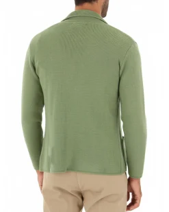 Cardigan uomo giacca con bottoni maglia cotone casual verde pesto GIOSAL-M2666A