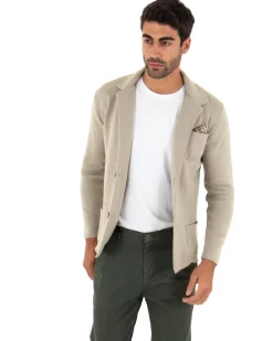 Cardigan uomo giacca con bottoni maglia cotone casual beige GIOSAL-M2667A