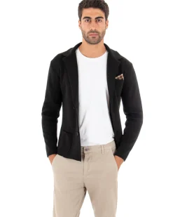 Cardigan uomo giacca con bottoni maglia cotone casual nero GIOSAL-M2663A