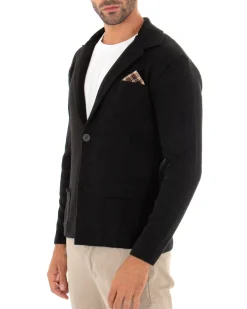 Cardigan uomo giacca con bottoni maglia cotone casual nero GIOSAL-M2663A