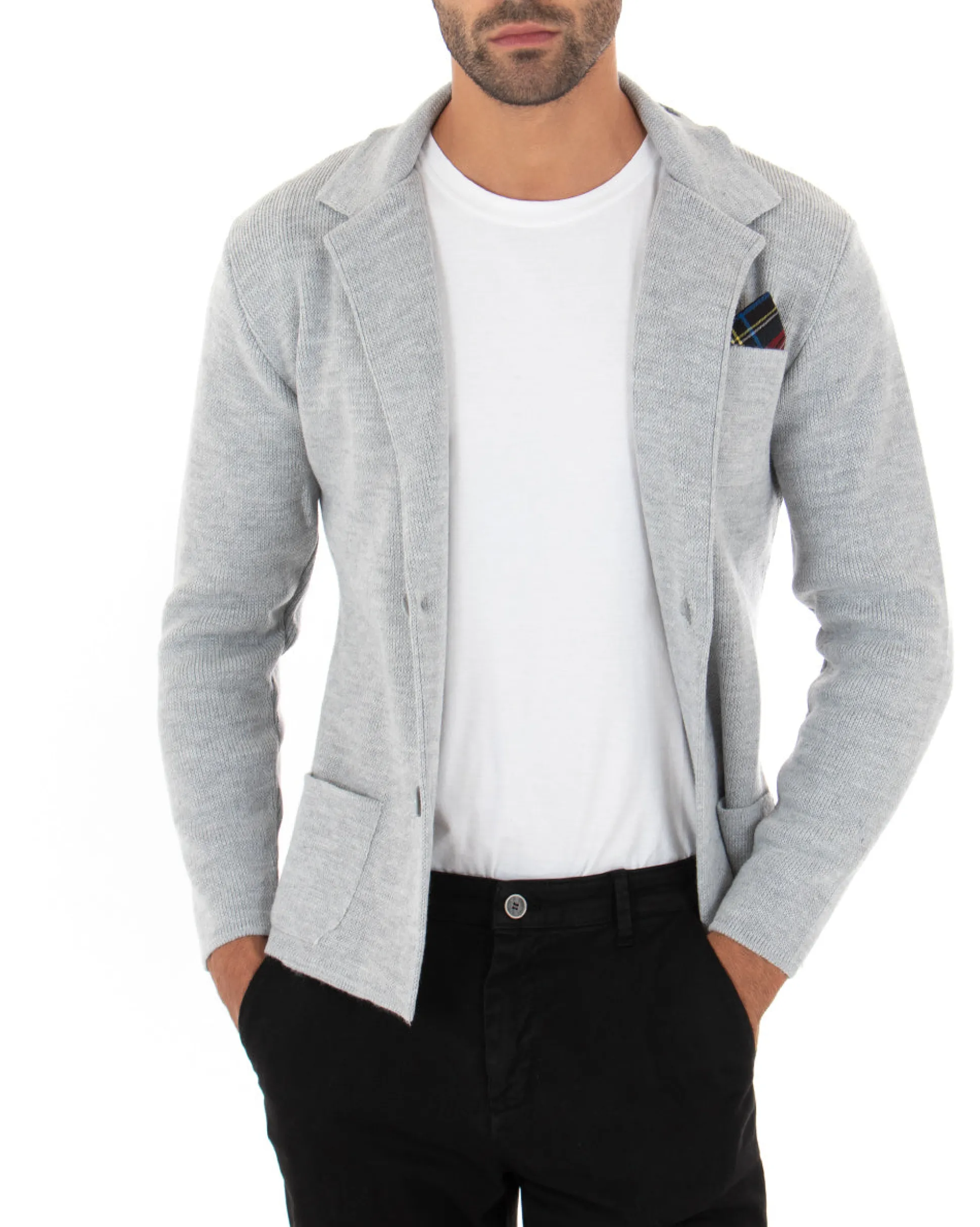 Cardigan uomo giacca con bottoni maglia cotone casual grigio GIOSAL-M2662A