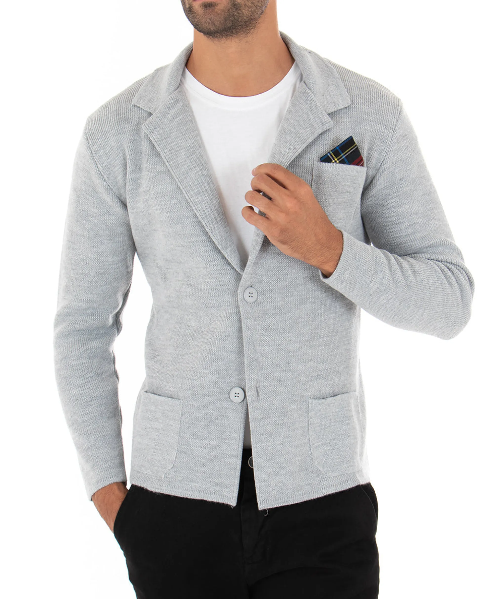Cardigan uomo giacca con bottoni maglia cotone casual grigio GIOSAL-M2662A