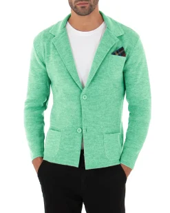 Cardigan uomo giacca con bottoni maglia cotone casual verde acqua GIOSAL-M2823A