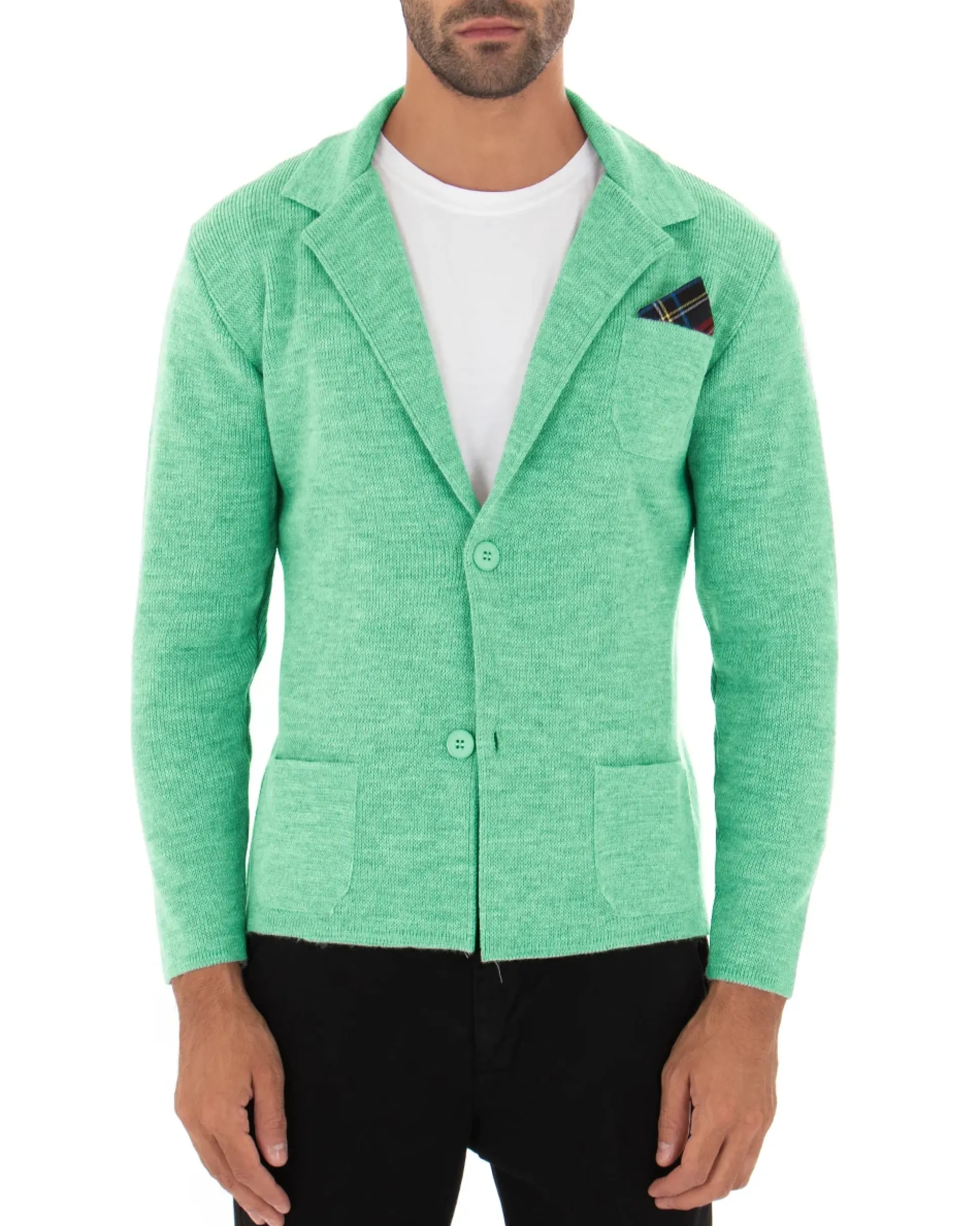 Cardigan uomo giacca con bottoni maglia cotone casual verde acqua GIOSAL-M2823A