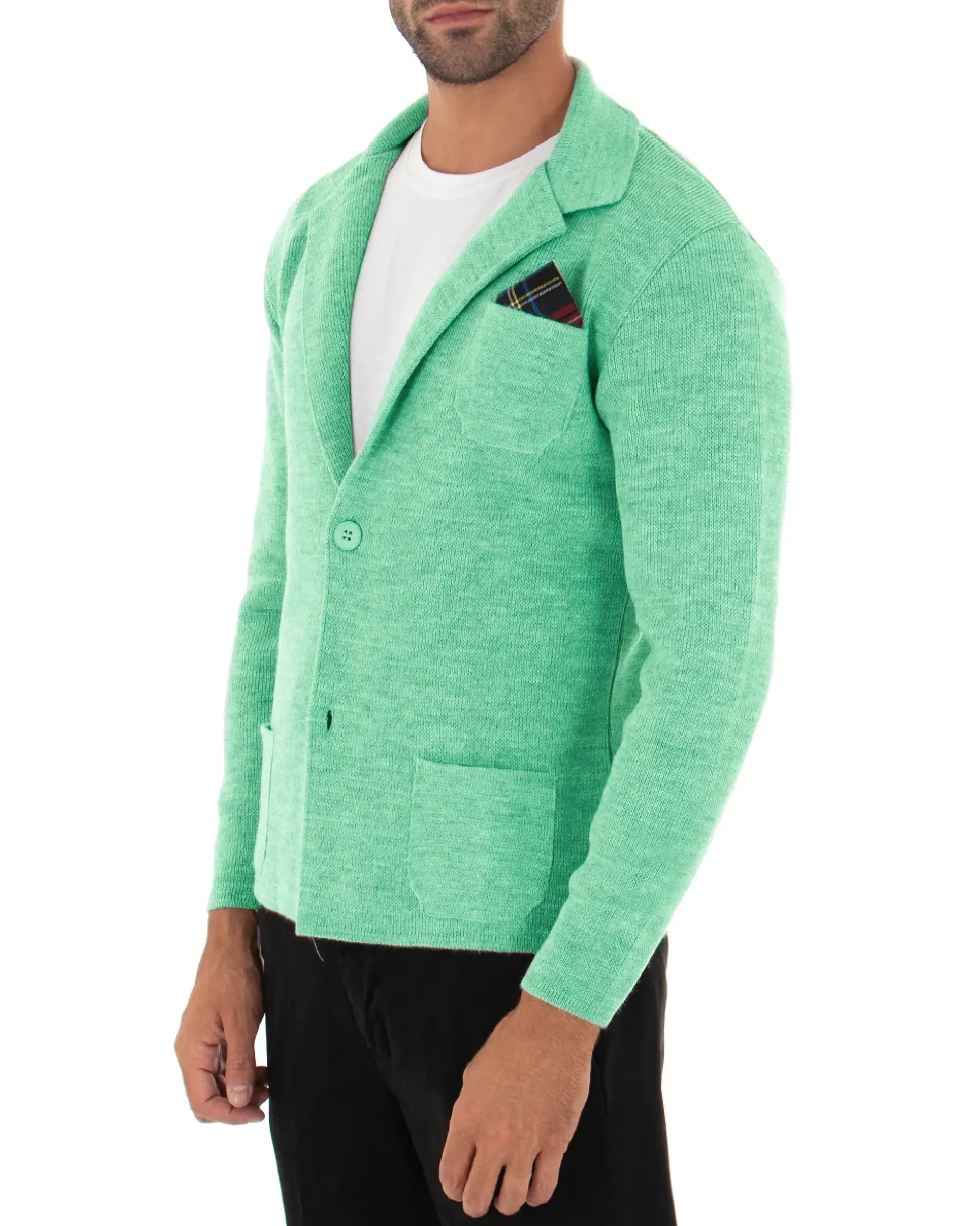 Cardigan uomo giacca con bottoni maglia cotone casual verde acqua GIOSAL-M2823A