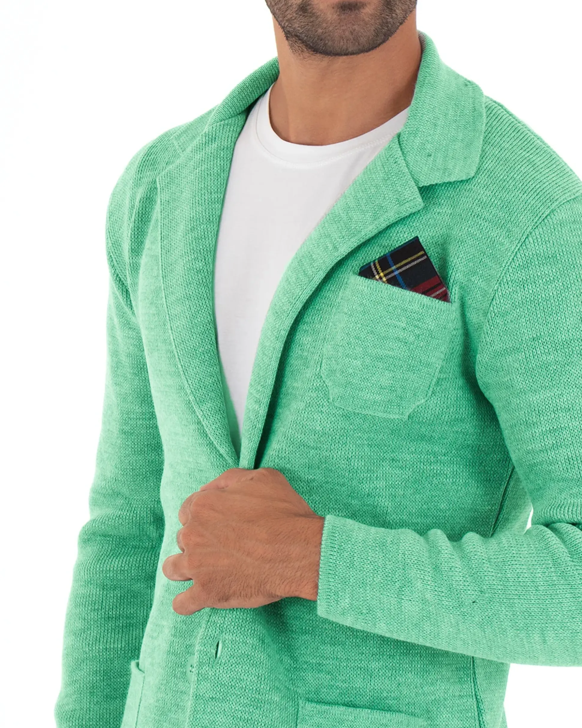 Cardigan uomo giacca con bottoni maglia cotone casual verde acqua GIOSAL-M2823A
