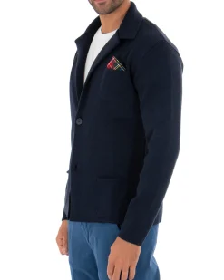 Cardigan uomo giacca con bottoni maglia cotone casual blu GIOSAL-M2664A