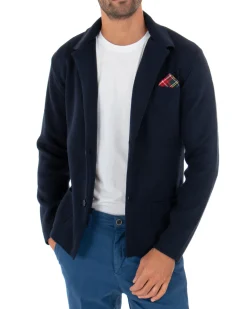 Cardigan uomo giacca con bottoni maglia cotone casual blu GIOSAL-M2664A