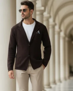 Cardigan uomo giacca con bottoni maglia casual marrone GIOSAL-M2873A