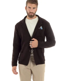 Cardigan uomo giacca con bottoni maglia casual marrone GIOSAL-M2873A