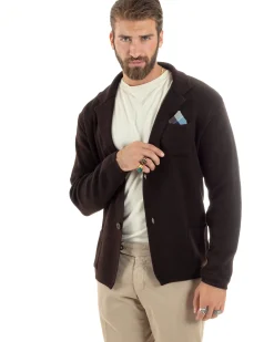 Cardigan uomo giacca con bottoni maglia casual marrone GIOSAL-M2873A