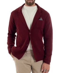 Cardigan uomo giacca con bottoni maglia casual bordeaux GIOSAL-M2872A