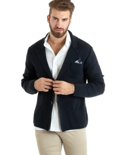 Cardigan uomo giacca con bottoni maglia casual blu GIOSAL-M2767A