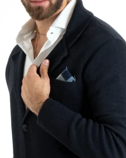 Cardigan uomo giacca con bottoni maglia casual blu GIOSAL-M2767A