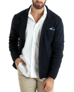 Cardigan uomo giacca con bottoni maglia casual blu GIOSAL-M2767A
