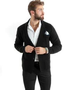 Cardigan uomo giacca con bottoni maglia casual nero GIOSAL-M2766A