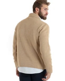 Cardigan uomo giacca con bottoni maglia casual beige GIOSAL-M2770A
