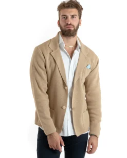 Cardigan uomo giacca con bottoni maglia casual beige GIOSAL-M2770A
