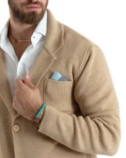 Cardigan uomo giacca con bottoni maglia casual beige GIOSAL-M2770A