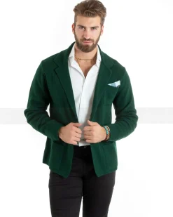 Cardigan uomo giacca con bottoni maglia casual verde GIOSAL-M2769A