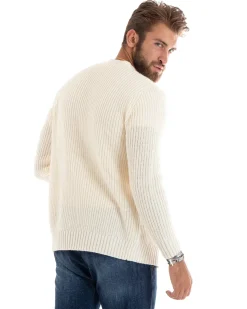 Cardigan Uomo Giacca Con Bottoni Maglioncino Scollo V Maglia Inglese Panna GIOSAL-M2695A