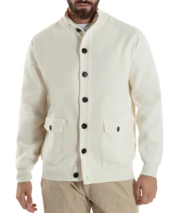 Cardigan Uomo Maglia Con Collo Bottoni Giacca Panna Over-D OE1F2W5M91