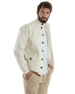 Cardigan Uomo Maglia Con Collo Bottoni Giacca Panna Over-D OE1F2W5M91