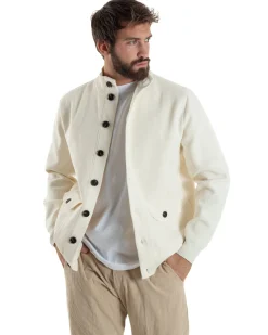 Cardigan Uomo Maglia Con Collo Bottoni Giacca Panna Over-D OE1F2W5M91