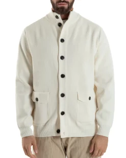 Cardigan Uomo Maglia Con Collo Bottoni Giacca Panna Over-D OE1F2W5M91