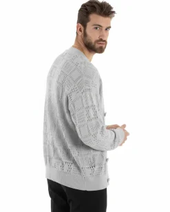 Cardigan Uomo Maglioncino Traforato Giacca Con Bottoni Grigio M2813A