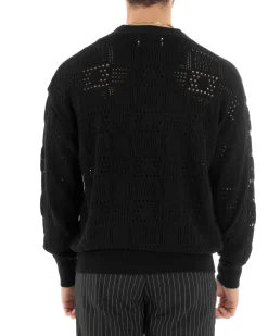 Cardigan Uomo Maglioncino Traforato Giacca Con Bottoni Nero M2812A