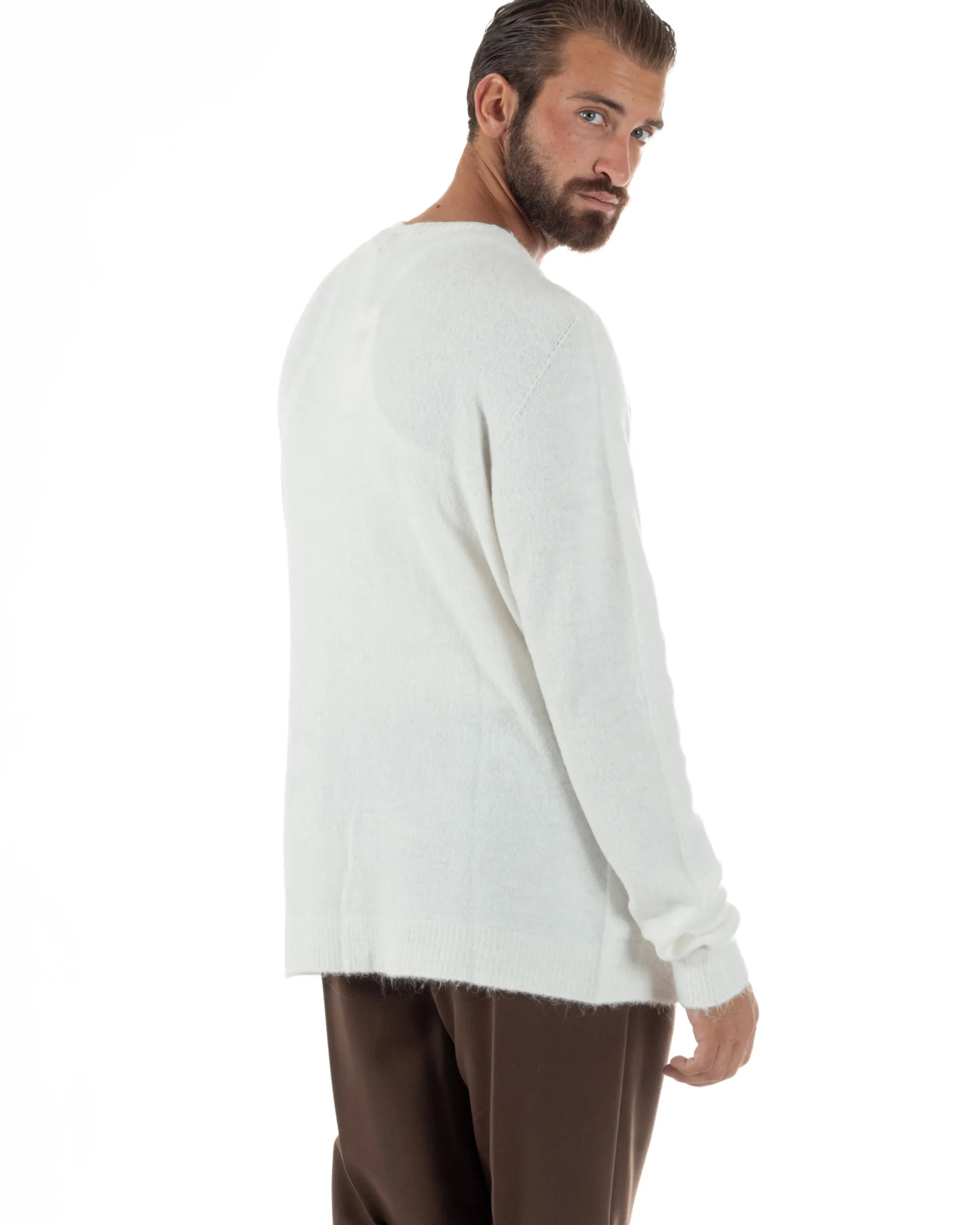 Cardigan Uomo Maglione Lana Relaxed Fit Basic Bianco BERNA M252038