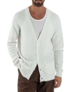 Cardigan Uomo Maglione Lana Relaxed Fit Basic Bianco BERNA M252038