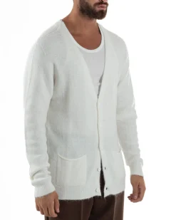 Cardigan Uomo Maglione Lana Relaxed Fit Basic Bianco BERNA M252038