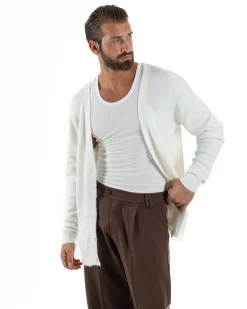 Cardigan Uomo Maglione Lana Relaxed Fit Basic Bianco BERNA M252038