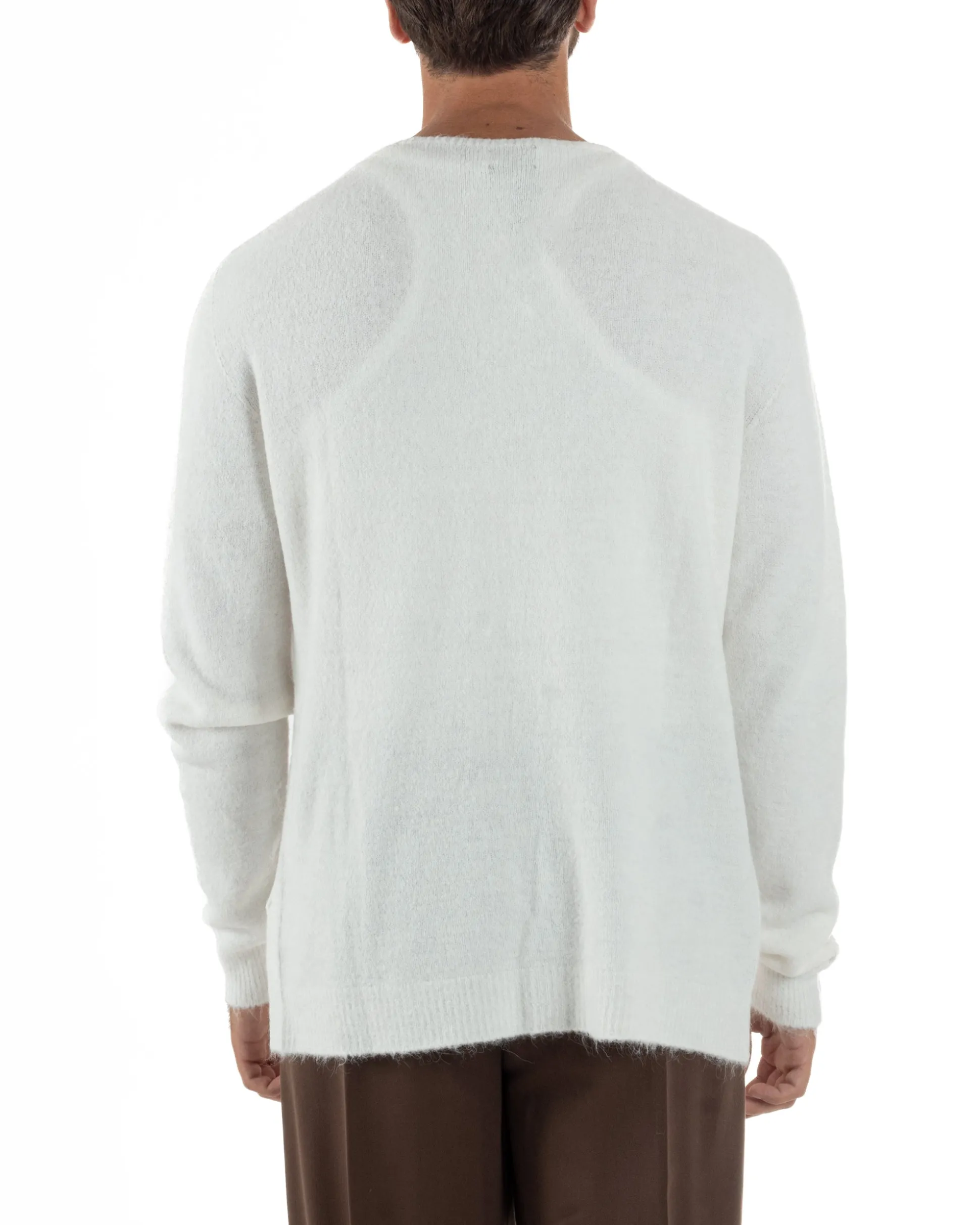 Cardigan Uomo Maglione Lana Relaxed Fit Basic Bianco BERNA M252038