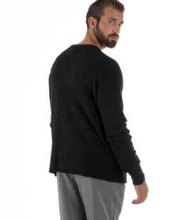 Cardigan Uomo Maglione Lana Relaxed Fit Basic Nero BERNA M252038