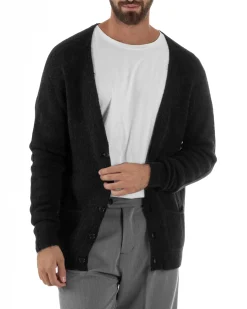 Cardigan Uomo Maglione Lana Relaxed Fit Basic Nero BERNA M252038