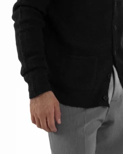 Cardigan Uomo Maglione Lana Relaxed Fit Basic Nero BERNA M252038