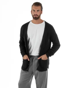 Cardigan Uomo Maglione Lana Relaxed Fit Basic Nero BERNA M252038