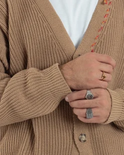 Cardigan Uomo Ricamo Jacquard Maglia Over Scollo V Beige Berna M-252014