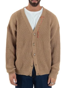 Cardigan Uomo Ricamo Jacquard Maglia Over Scollo V Beige Berna M-252014