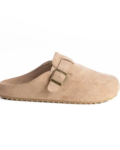 Ciabatte mule uomo camoscio con fibbia in metallo beige GIOSAL-S1316A