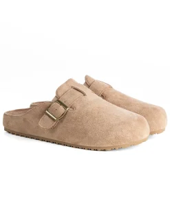 Ciabatte mule uomo camoscio con fibbia in metallo beige GIOSAL-S1316A