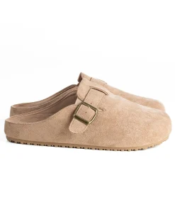 Ciabatte mule uomo camoscio con fibbia in metallo beige GIOSAL-S1316A