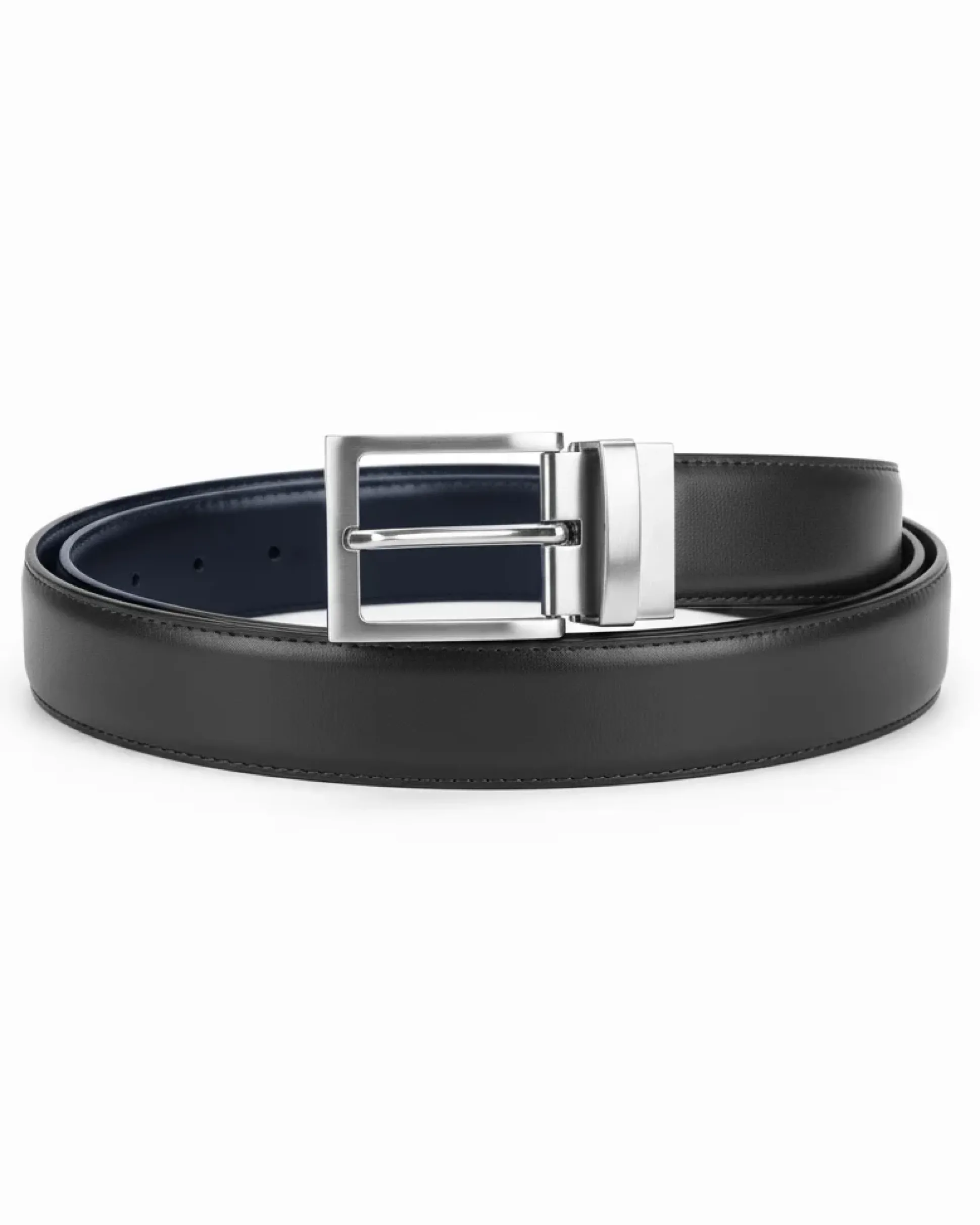 Cintura uomo larga cinta fibbia in metallo regolabile double-face nero blu ecopelle martellata GIOSAL-A2135A