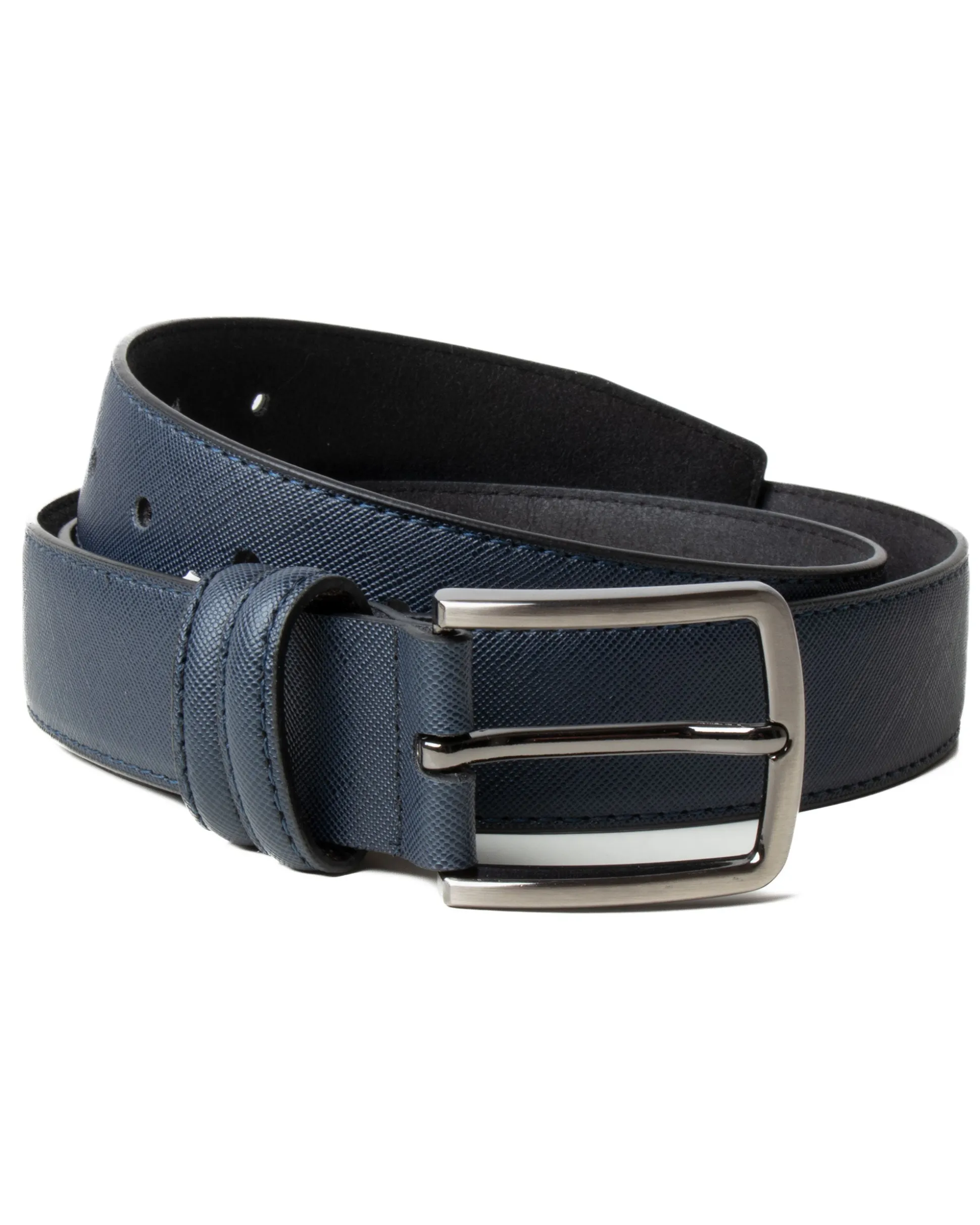 Cintura Uomo Larga Cinta Fibbia in Metallo Regolabile Ecopelle Texture Saffiano Blu GIOSAL-A2127A