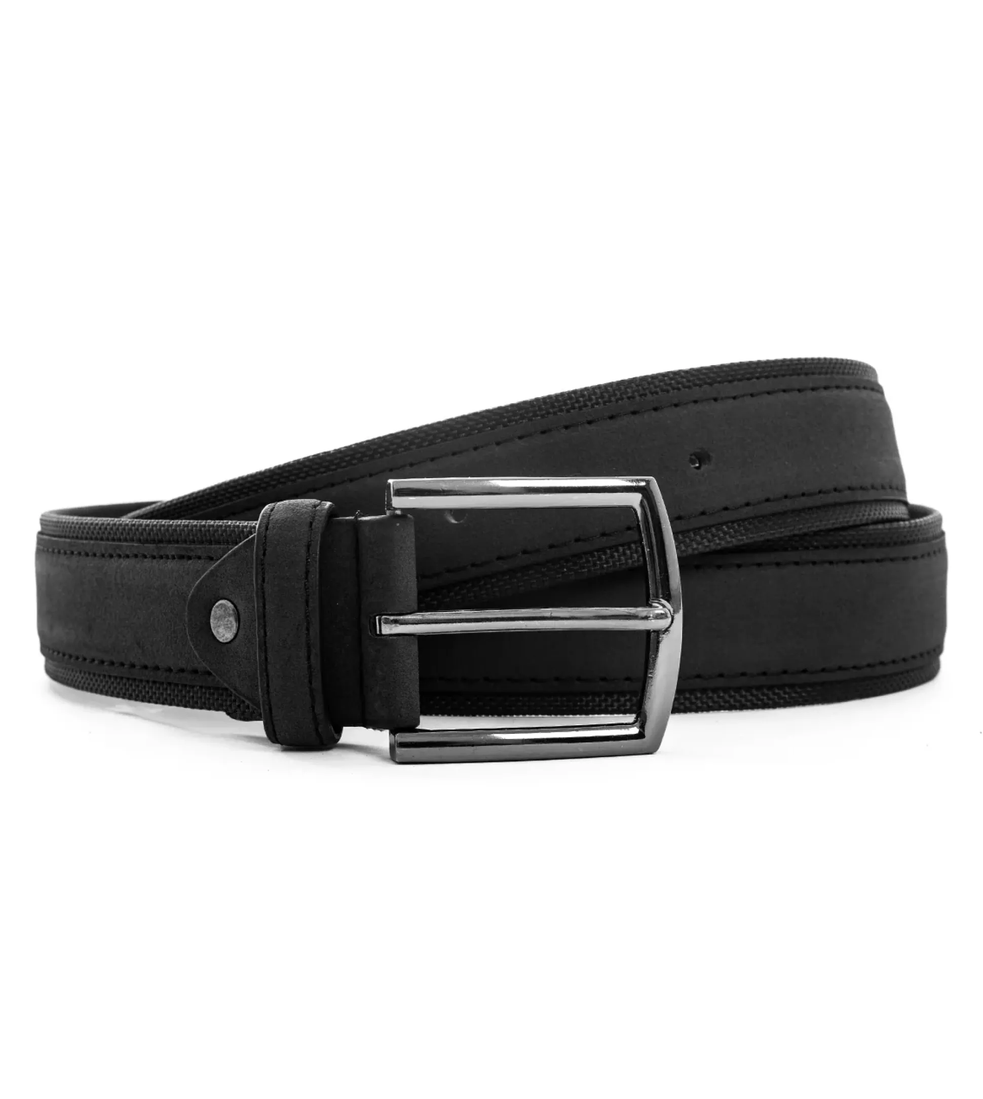 Cintura Uomo Larga Cinta Fibbia in Metallo Regolabile Nero Eco Camoscio GIOSAL-A2091A